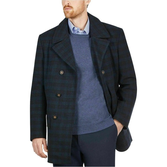 Ralph Lauren men's Luke Navy/Green Plaid Wool Blend Peacoat Size 40L‎ 40 L $395